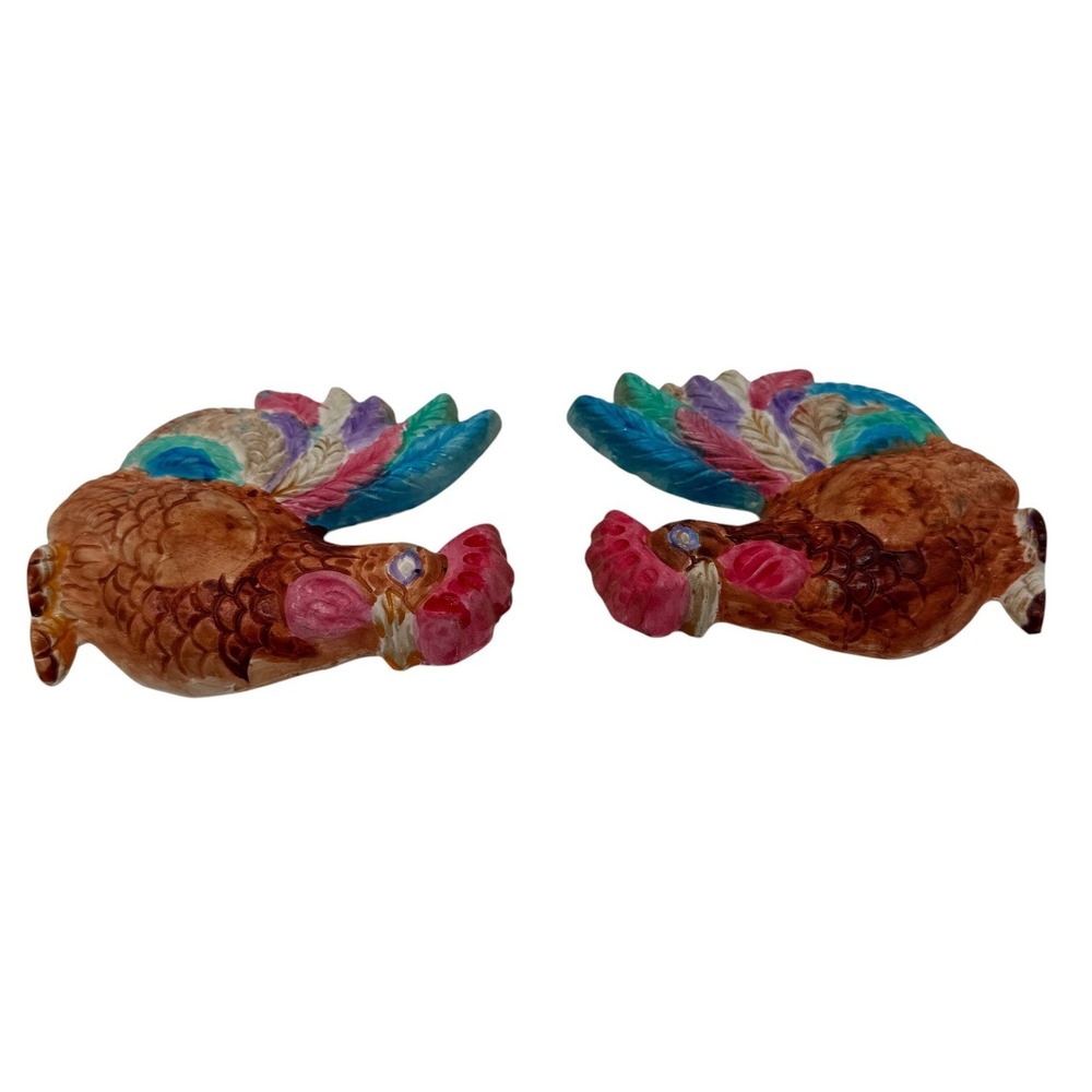 Vintage Ceramic Rooster Wall Hanging Set Colorful Farmhouse Kitchen Decor Kitsch - Picture 10 of 12